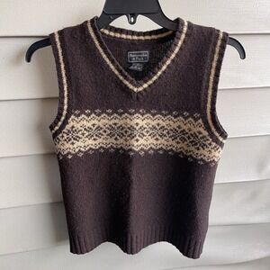 VTG Abercrombie & Fitch 100% Shetland Wool Sweater Vest Sz S Fair Isle Cabincore